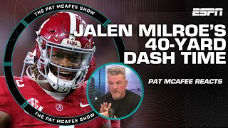 Pat McAfee congratulates Jalen Milroe on 40-yard dash time at Bama’s Pro Day 👏 | The Pat McAfee Show