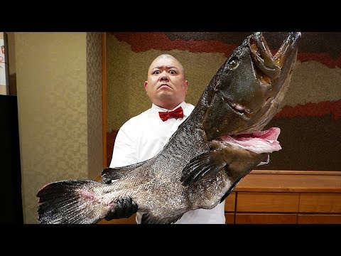 Japansk mat - enorm goliath grouper fisk sushi japan