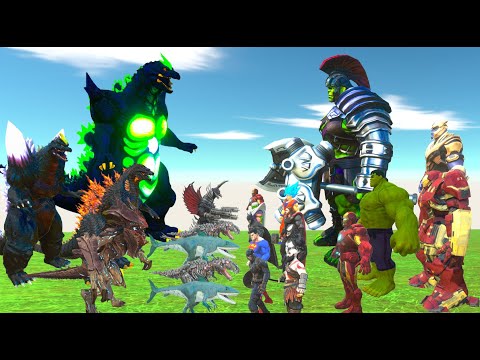 Team SUPER GODZILLA + GODZILLA 2014 VS Team Ironman vs Superman vs Hulk Monster Vs Spider-Man - ARBS