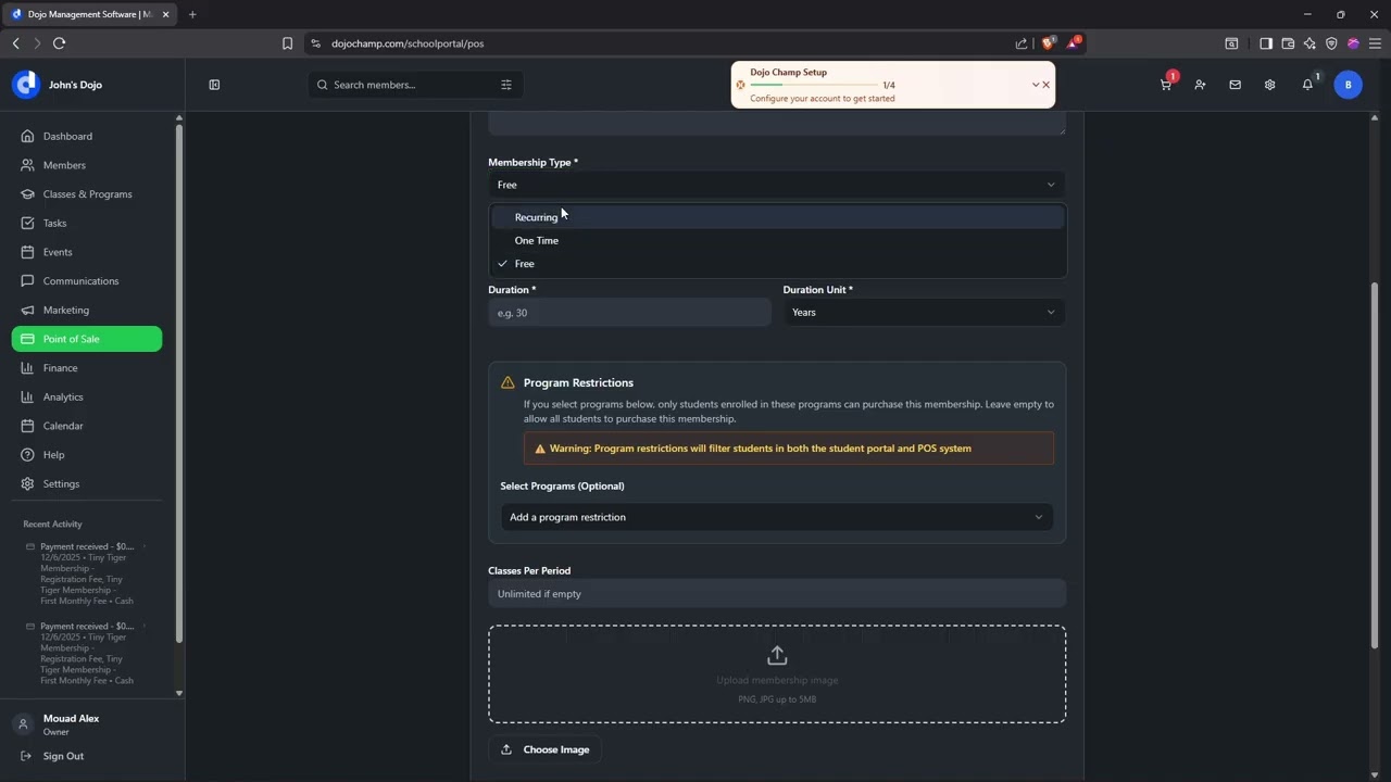 Membership Types | Billing & Payment Setup