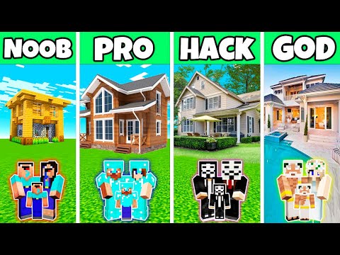 Noobas - Minecraft - Minecraft Battle : Family New Resort Mansion Build Challenge - Noob Vs Pro Vs Hacker Vs God
