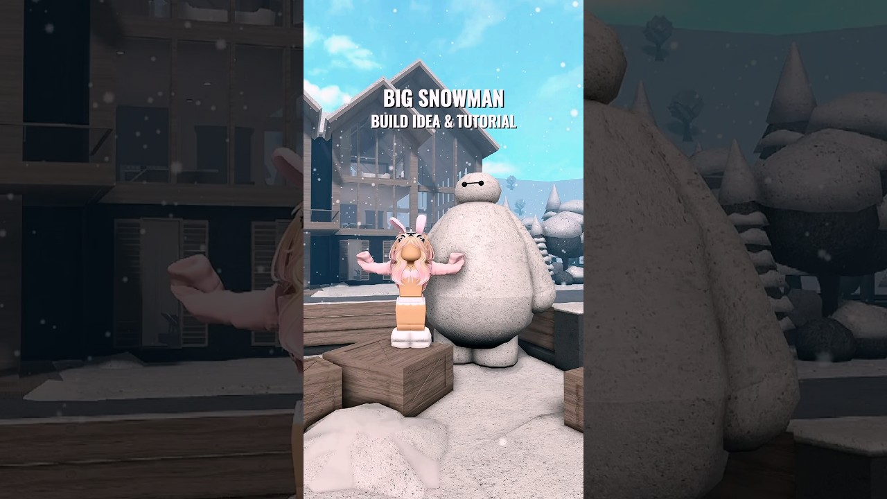 Winter house outdoor decor, baymax snowman build ideas and tutorial ❄️ #bloxburg #bloxburgupdate