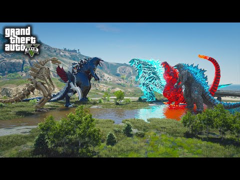 Godzilla, Shin Godzilla, Godzilla Earth Vs Skeleton Godzilla, Gigan, Venom Zilla ( GTA V Mods )