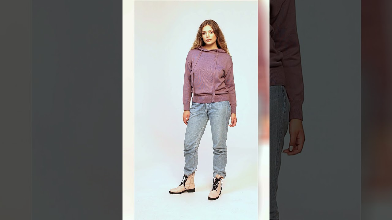 Sweter damski z kapturem - wrzosowy