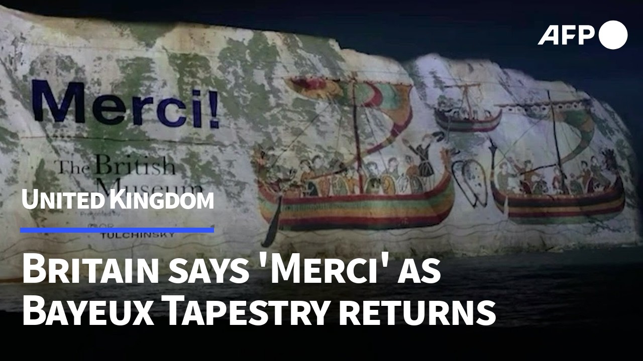 White Cliffs of Dover lit up in thanks to France as Bayeux Tapestry crosses Channel | AFP - YouTube