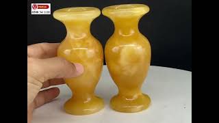 Cặp Lục Bình Đá Ngọc Hoàng Long Tự Nhiên Vàng Đẹp Size 11.8cm