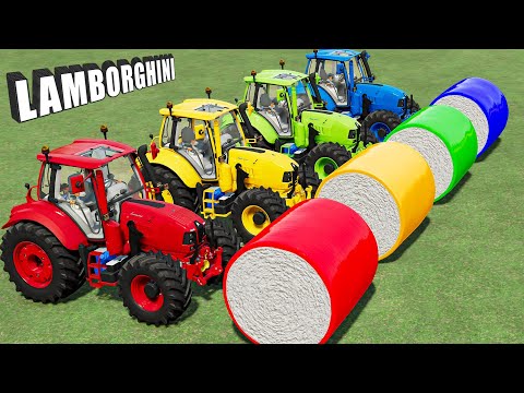 LOADER OF COLORS! LAMBORGHINI TRACTORS vs COLORED MEGA COTTON BALES! TRANSPORT TO SELL POINT! FS22