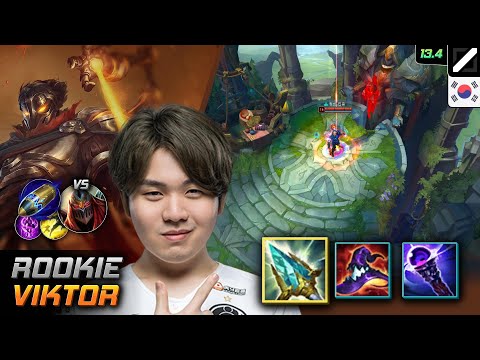 Rookie Mid Viktor Build Rod of Ages First Strike - Rookie Viktor Match Highlight - LOL KR 13.4