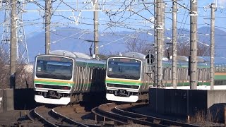preview picture of video 'E231系古河駅手前ですれ違い/Two E231 Series at Koga/2014.012.06'