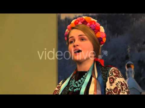 Women in National Clothes at Holy Mountains Lavra Women Girls Are Singing Christmas Songs and