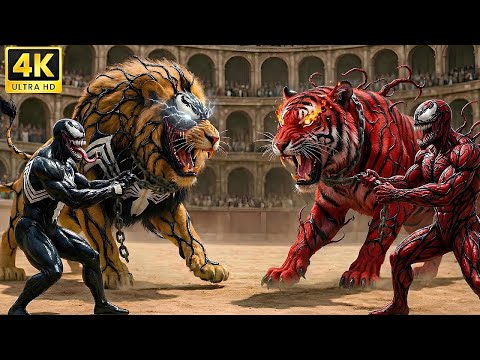 ⚔️ Massive VENOM Lion King 🆚 Ferocious CARNAGE Tiger | Ultimate Wild Animal Fights Showdown