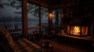 Sleeping in a Cozy Cabin While Rain Falls Over the Forest Lake 🔥 Deep Sleep Ambience
