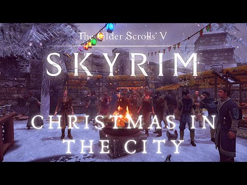 Skyrim SE 4K Music & Ambience | Walking Across Skyrim - Christmas In The City | Ultra Modded