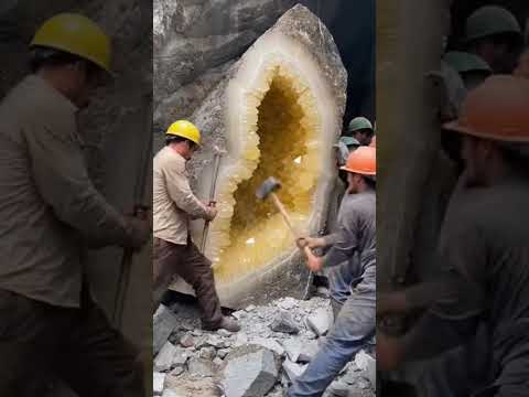 Breaking Open a Massive Citrine Geode to Reveal Golden Crystals