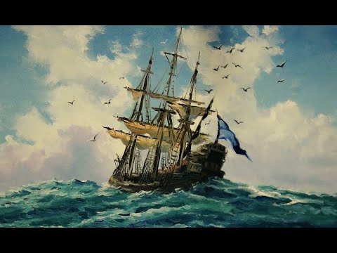 💗 Морской пейзаж, рисуем парусник на гребне волны, чаек. Художник преподаватель Александр Григорьев