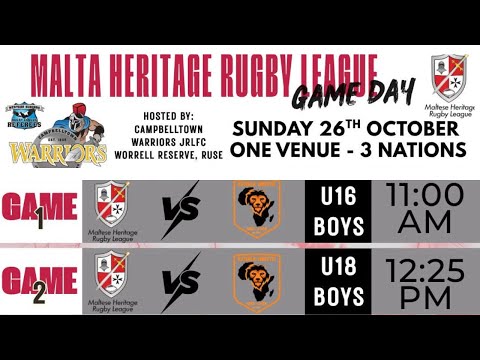 (Recorded) Heritage RL 2025 U16s & U18s - Malta v Africa United
