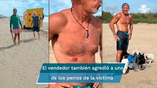 Hombre es mordido por un vendedor de jugos en una playa