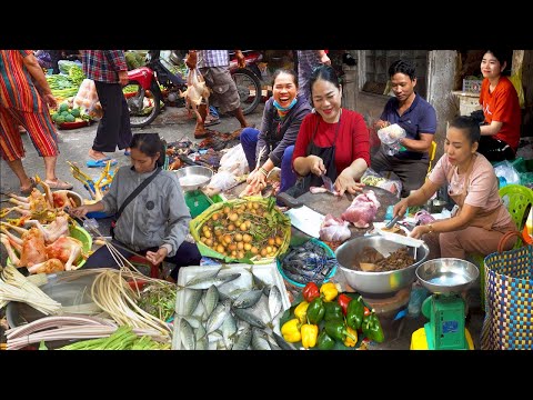 Cambodian Mixed Market Food In Phnom Penh - Chicken, fish, Pineapple, Prawn, & More