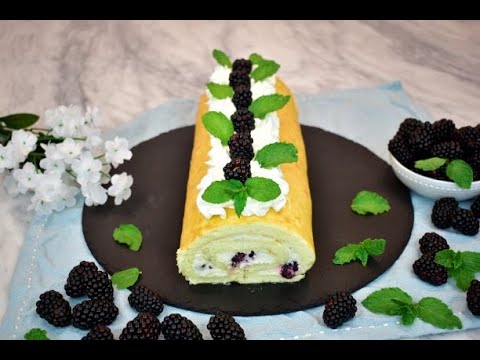Swiss Roll With Mascarpone Cream-Blackberry Filling