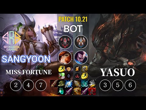 SRB Sangyoon Miss Fortune vs Yasuo Bot - KR Patch 10.21