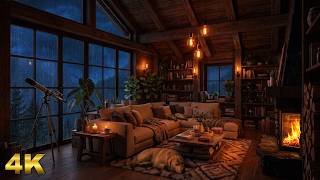 10 HOURS Rainy Night in a Cozy Cabin | Gentle Rain, Crackling Fireplace & Sleeping Pets 🌧️🔥