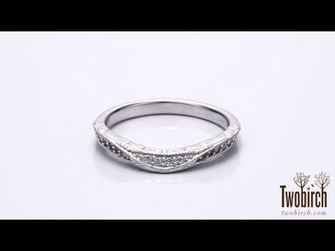 0.18 ct. Knife Edged Vintage Filigree Curved Wedding Band - TwoBirch TB-CR-0125-WG-D