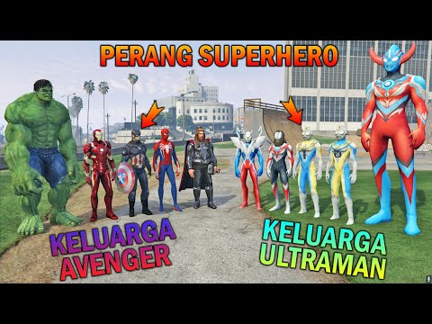 KELUARGA ULTRAMAN UPIN IPIN PERANG LAWAN KELUARGA AVENGER - GTA 5 BOCIL SULTAN