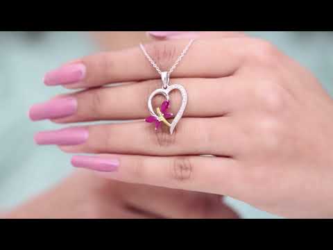 1/2 CT Two Tone Butterfly Heart Necklace with Ruby and Diamond