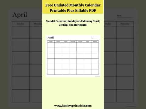 Free Undated Monthly Calendar Plus Fillable PDF #printable #calendar