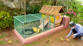 Recycle PVC and old barrel into cozy duck house with pool