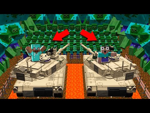 1000 ZOMBIE ARMY vs CASTLE TANK! BATTLE TANK PROTECT! in Minecraft Noob vs Pro