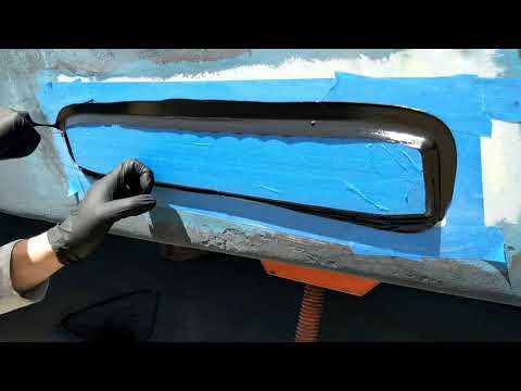 Underwater LED Light installation showing bedding technique onto boat hull