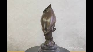 Bronzová socha sovy – Kalous ušatý, 30 cm – signovaná, číslovaná, sběratelský kus