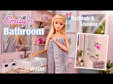 Emily’s NEW Bathroom! Making A Barbie Doll Washroom - Toilet| Bath| Shower| Sink| & More!