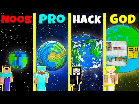 Minecraft Battle: NOOB vs PRO vs HACKER vs GOD: INSIDE PLANET EARTH HOUSE BUILD CHALLENGE Animation