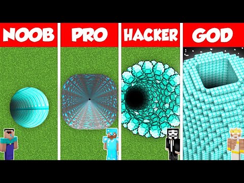 Minecraft Battle: NOOB vs PRO vs HACKER vs GOD: DIAMOND TUNNEL PIT HOUSE BUILD CHALLENGE / Animation
