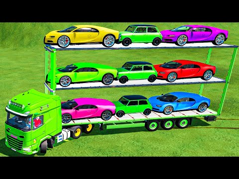 TRANSPORTING BUGATTI CHIRON & MINI COOPER CARS WITH DAF TRUCK - Farming Simulator 22