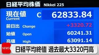 Download lagu 日経平均終値で史上最高値更新　上げ幅は3320円で過去最大　イラン情勢終結期待やNY市場の好調を受け mp3