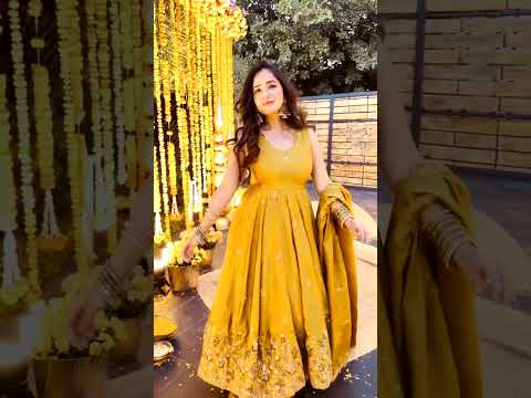 Yellow Silk Sequins Embroidered Gown Palazzo Set