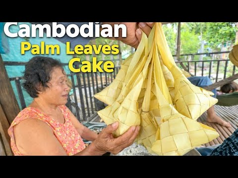 Traditional Cambodian Rice Cake Wrapped in Palm Leaves #villagelife #cooking #viral 