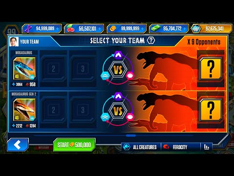 MOSASAURUS GEN 1 Vs GEN 2 DEFEAT 9 OPPONENTS | JURASSIC WORLD THE GAME