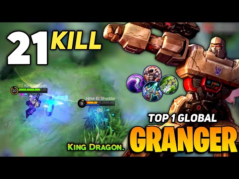 Granger Brutal Shot 21 KILL! [ Top 1 Global Granger Best Build 2021 ] By King Dragon- Mobile Legends
