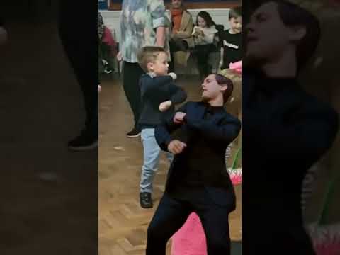Kid perfectly recreates Bully Maguire dance #spiderman #tobeymaguire #shorts