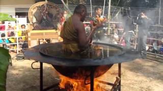 Buddhist monk meditating in hot pot