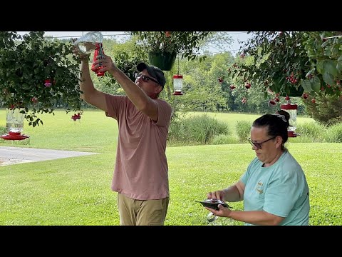 Garden Talk ~ Changing Hummingbird Feeders with homemade nectar