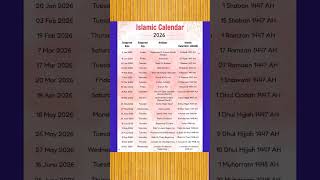 Islamic Calendar 2026 Calendarislamiccelendar celender 2026 shortsfeed