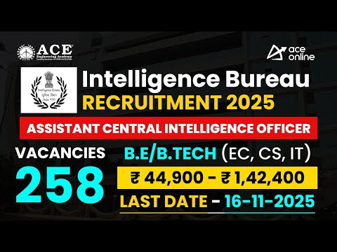 Intelligence Bureau Recruitment 2025 | 258  Vacancies for Assistant Central Intelligence Officer