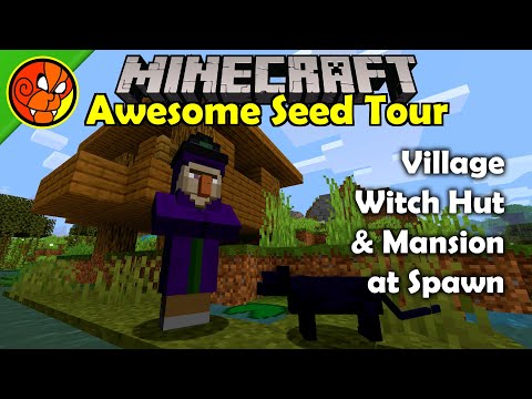 Unbelievable! Witch Hut, Village & Mansion at Spawn - Minecraft Seed Tour - PS4 2019