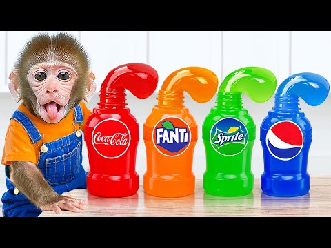 Choco Monkey Pretend Play Frozen Honey Jelly Cashier to sell Giant Rainbow Jelly Bottle for Rabbit