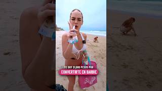 Transformando a una chica en Barbi en la playa